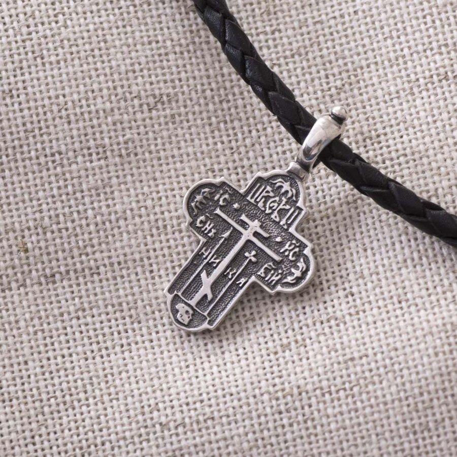 Срібний православний хрест з чорнінням 13134