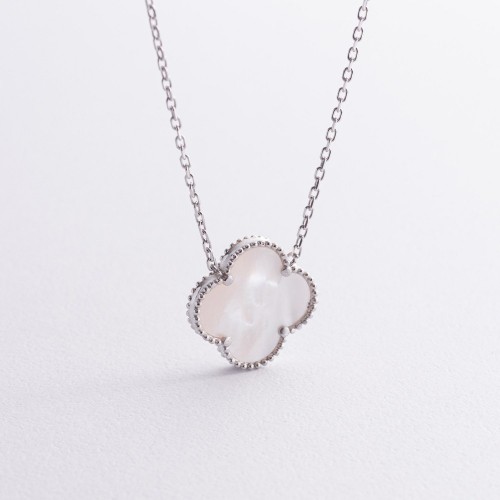 Серебряное колье "Клевер" (перламутр) 181324