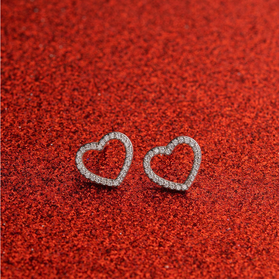 Срібні сережки - пусети "Сердечки" з фіанітами OR121210