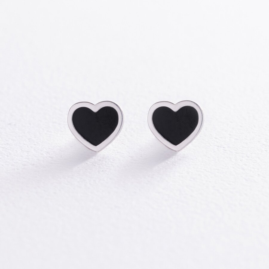 Срібні сережки - пусети "Сердечки" (емаль) OR131110