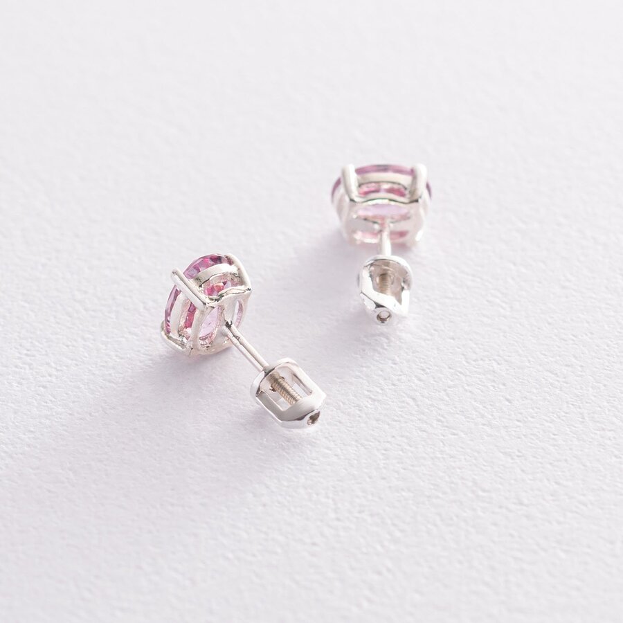 Серебряные серьги-пусеты с розовыми топазами 121967