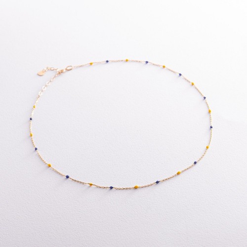 Кольє в жовтому золоті (синя та жовта емаль) кол02536