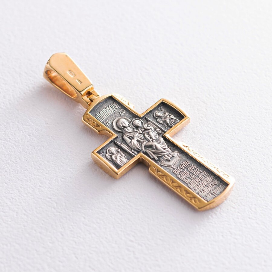 Серебряный крест "Распятие Христово. Икона Божией Матери" с позолотой 132301