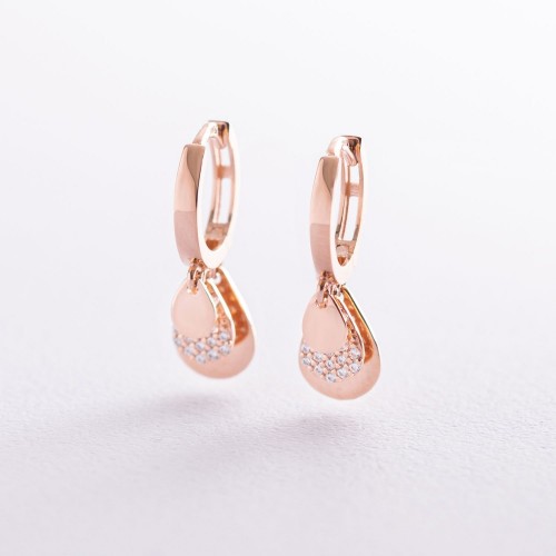 Золотые серьги "Капельки" с фианитами с07020