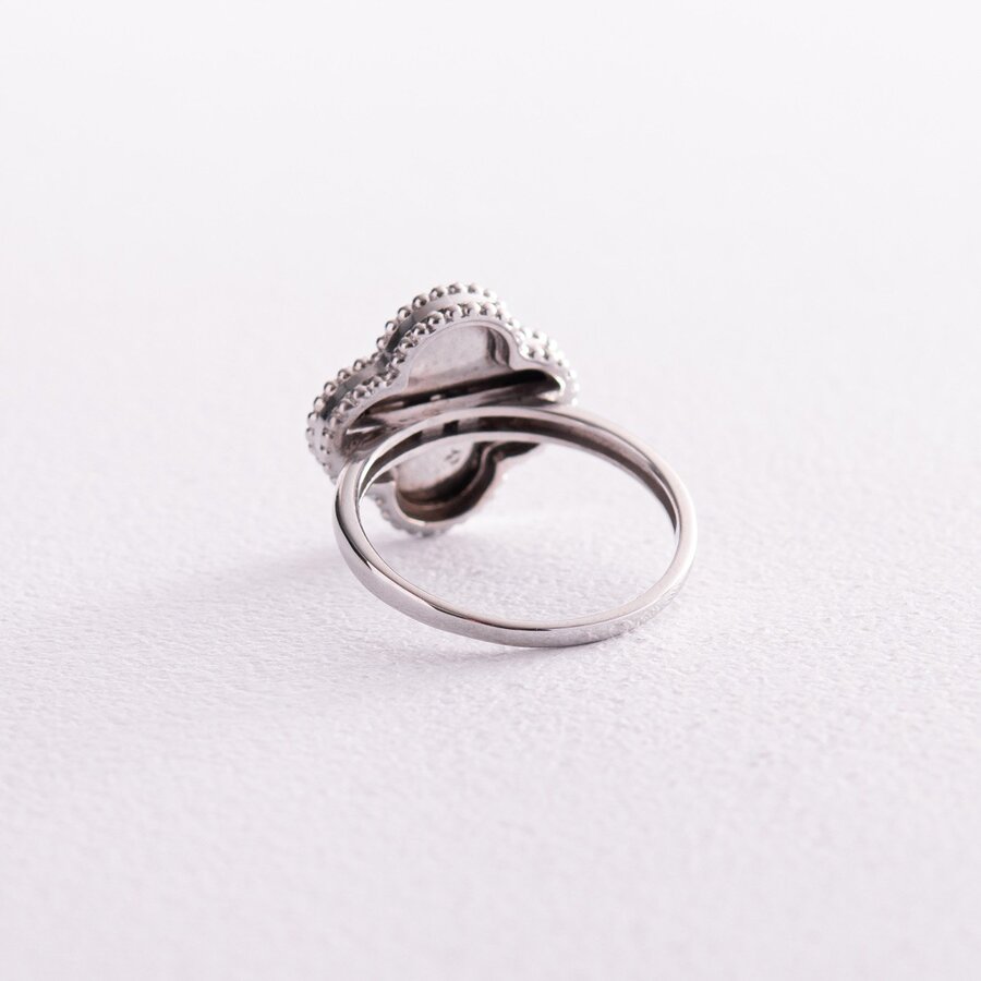 Серебряное кольцо "Клевер" с фианитом 583к