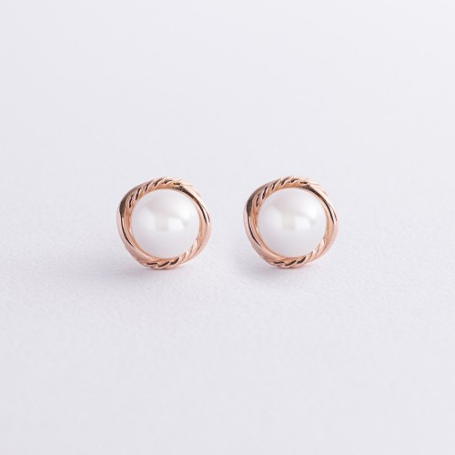 Золоті сережки - пусети з перлами с09105