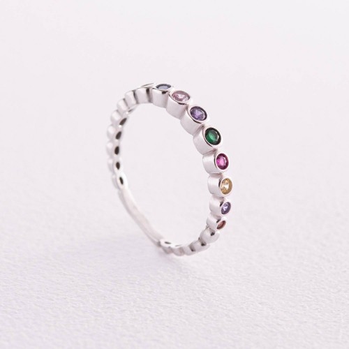Кольцо с разноцветными фианитами (белое золото) к07130