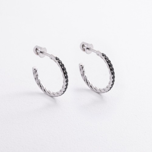 Золотые серьги - пусеты (черные фианиты) с09567