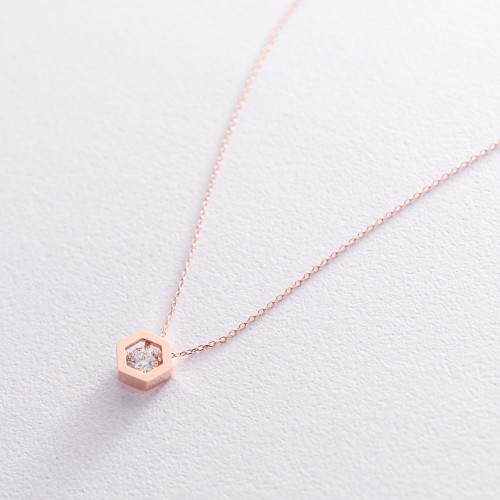 Золотое колье "Шестиугольник" с фианитом кол01898