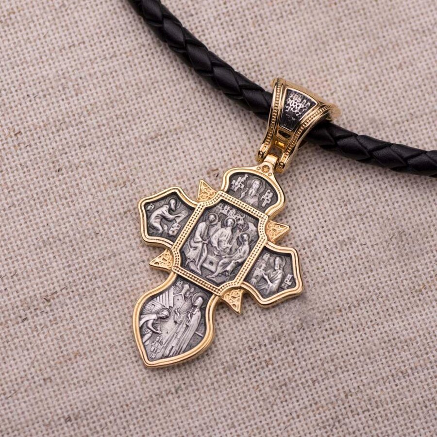 Срібний православний хрест з позолотою 132387