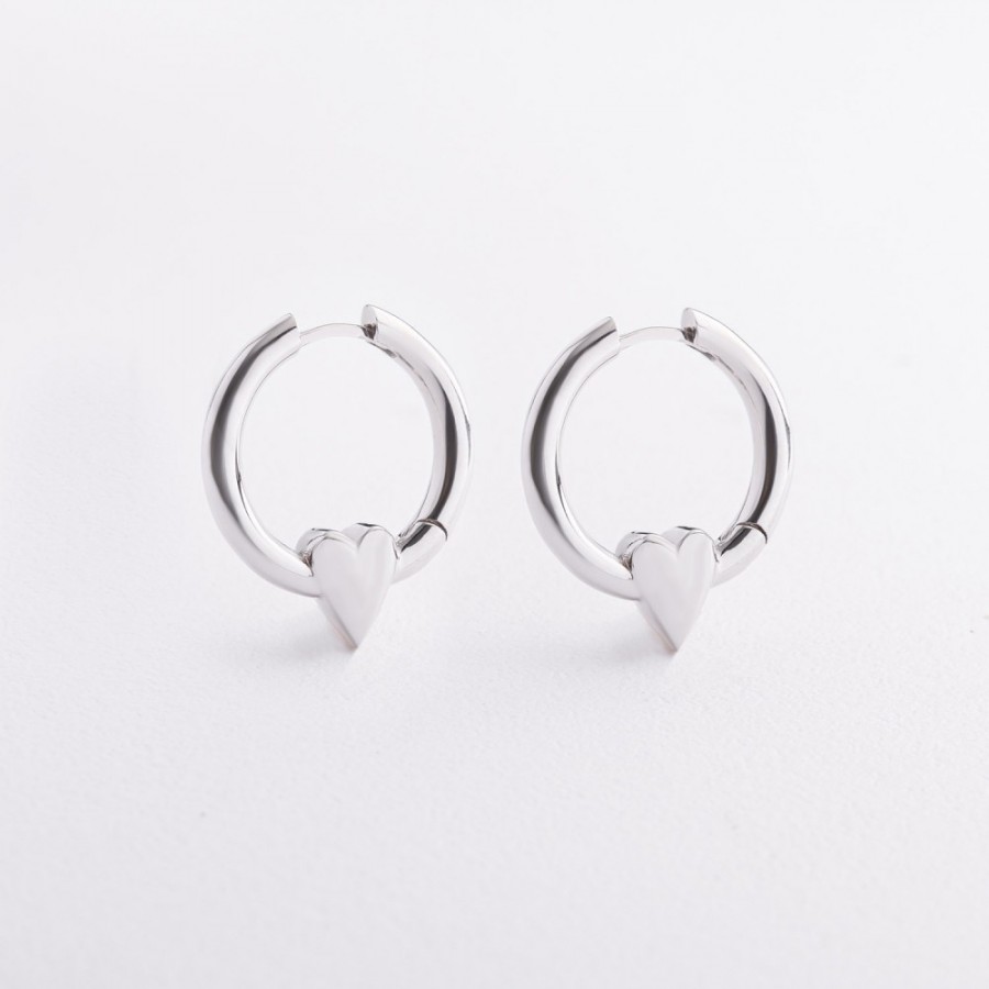 Серебряные серьги - кольца "Сердечки" 7576