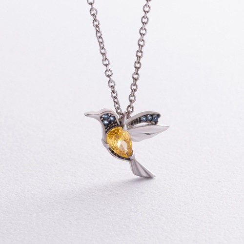 Серебряное колье "Колибри" с фианитами 5301