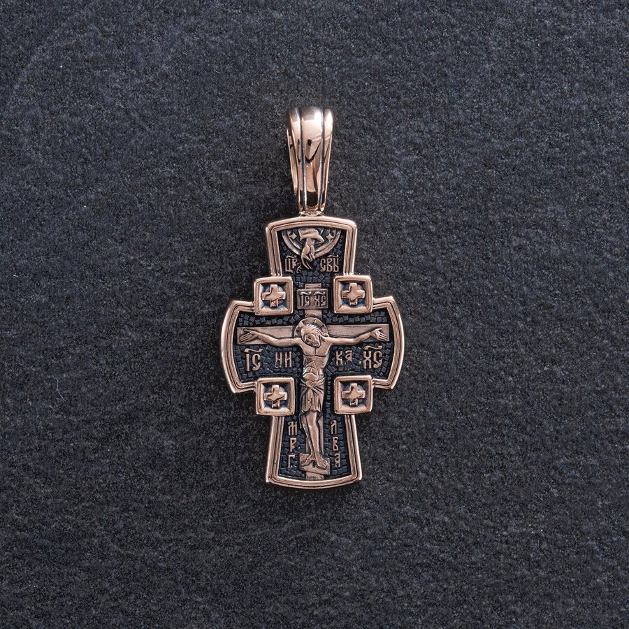 Золотой крест "Распятие Господне. Ангел Хранитель" п02645