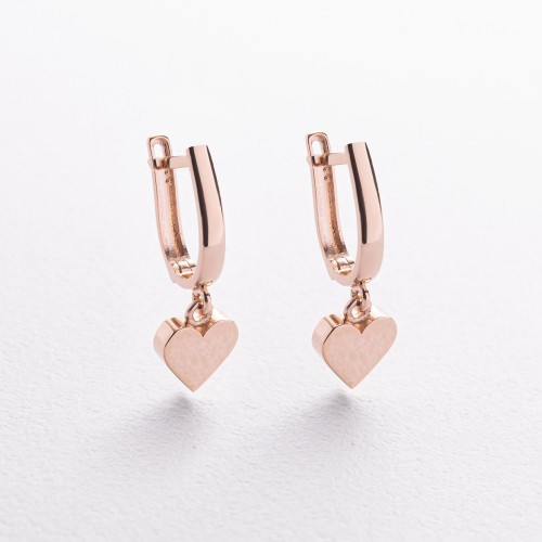 Серьги "Сердечки" в красном золоте с09674