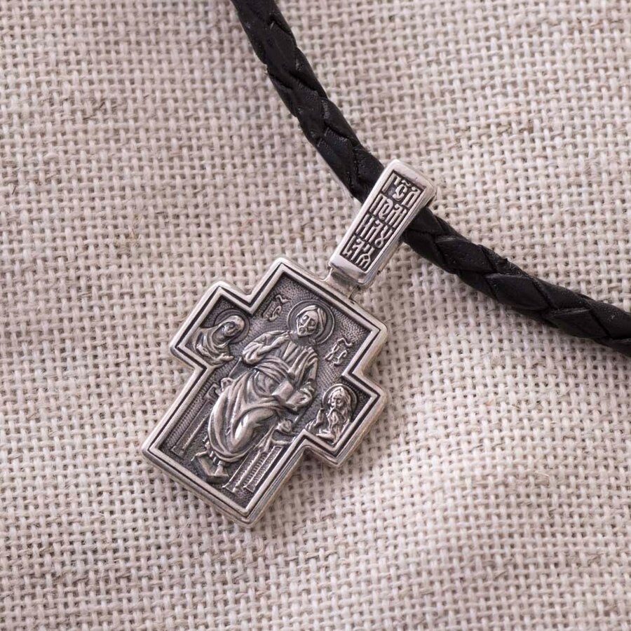 Серебряный православный крестик с чернением " Господь Вседержитель. Илия пророк в пустыне" 13660