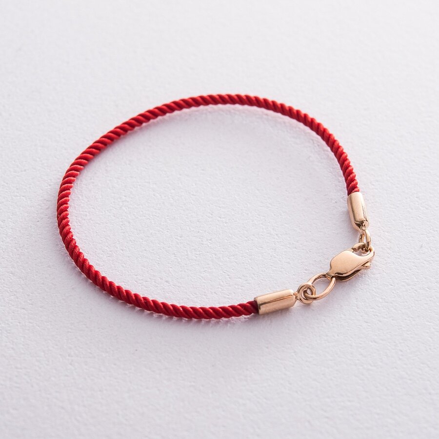 Шовковий червоний браслет із золотою гладкою застібкою (2 мм) б02271