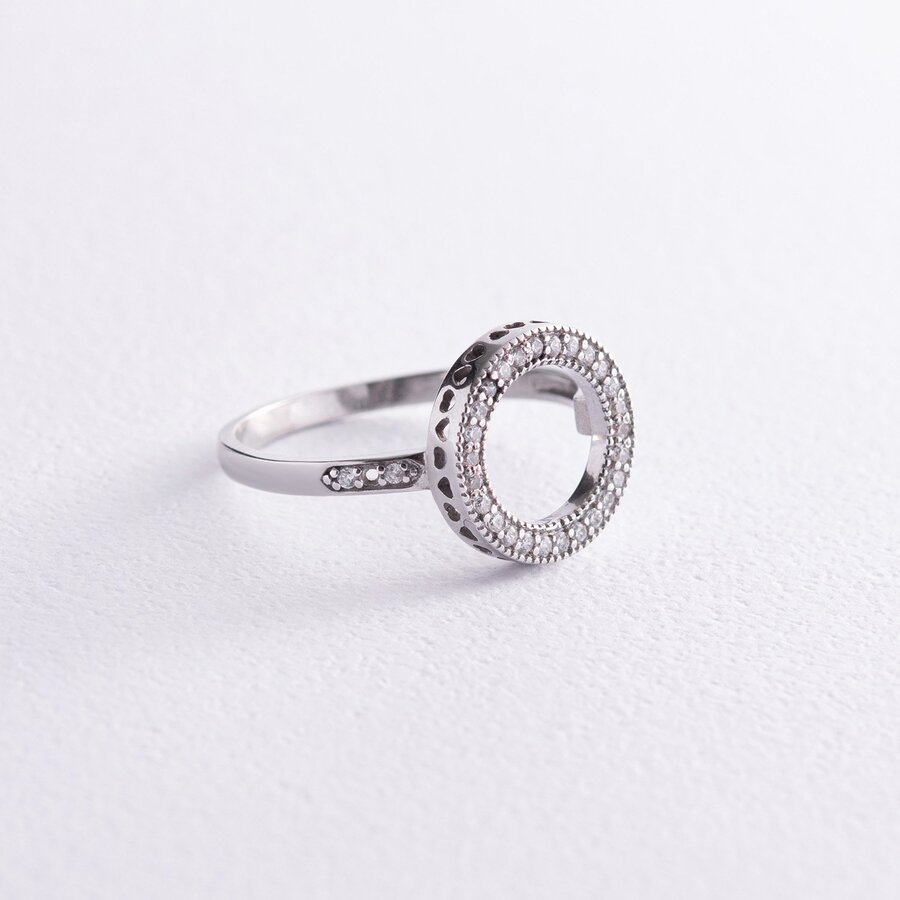 Серебряное кольцо "Круг с сердечками" (фианиты) 3956