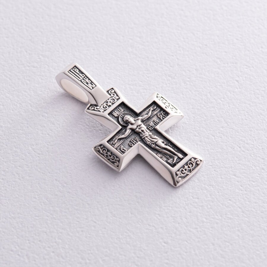 Православний срібний хрест "Розп'яття. Спаси та Збережи" 133004