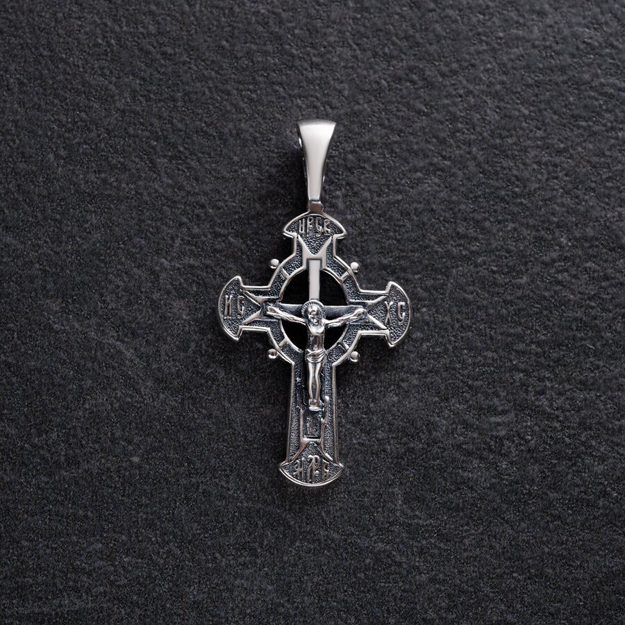 Срібний хрестик "Спаси і Збережи" з чорнінням 132476