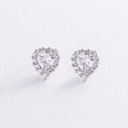 Срібні сережки - пусети "Сердечки" з фіанітами 123295б