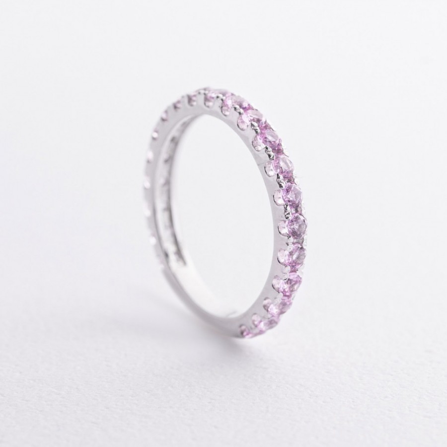 Серебряное кольцо с розовыми синтетическими сапфирами 1901/1р-PSPH