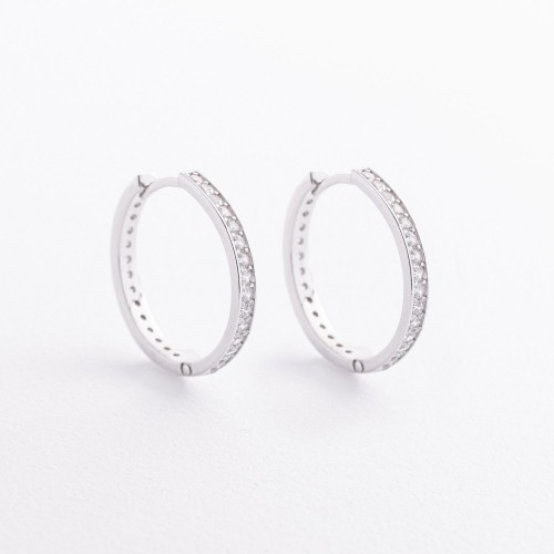 Срібні сережки - кільця з фіанітами 902-01062