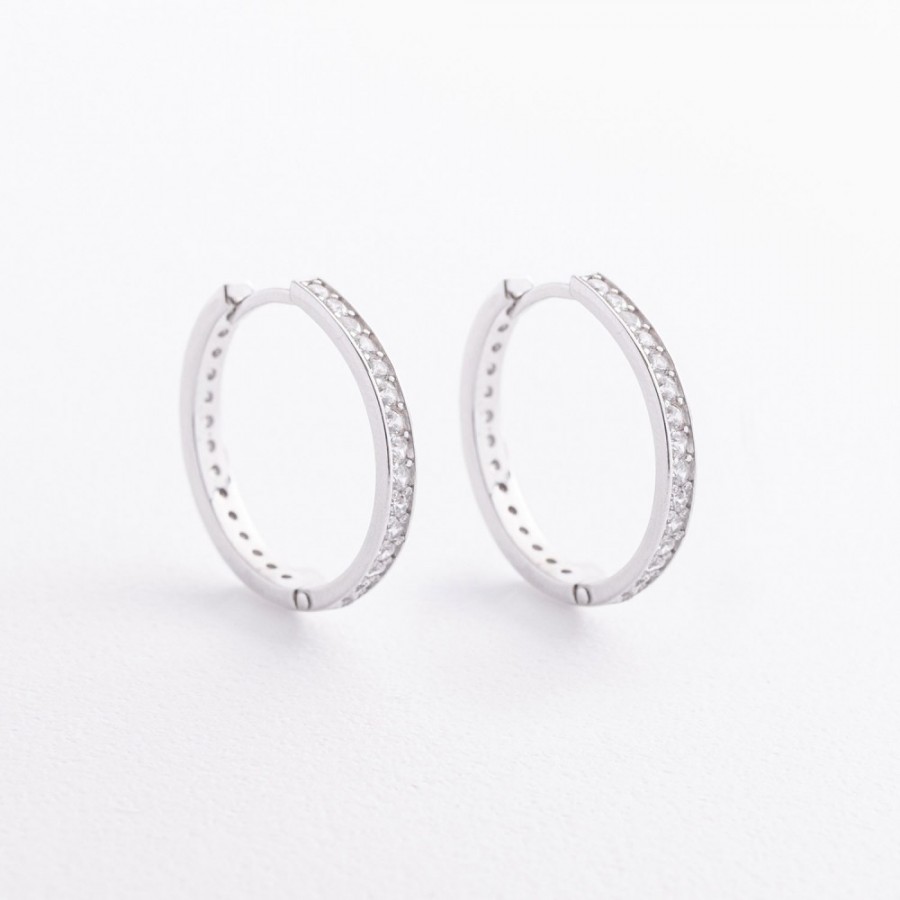 Срібні сережки - кільця з фіанітами 902-01062