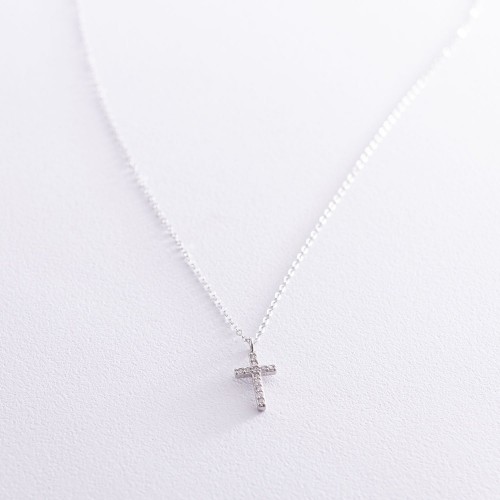 Колье "Крестик" в серебре с фианитами 18833