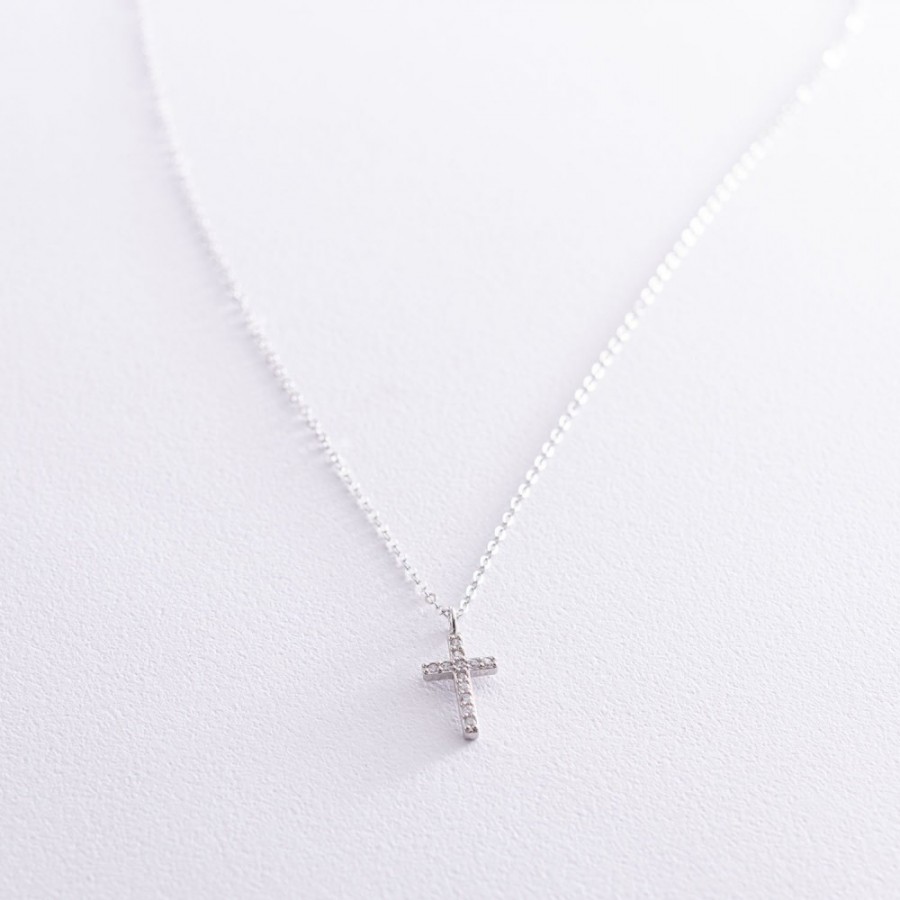 Колье "Крестик" в серебре с фианитами 18833