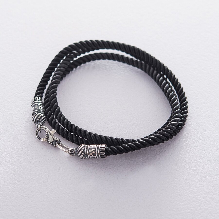 Шелковый шнурок "Спаси и сохрани" с серебряной застежкой (3мм) 18440
