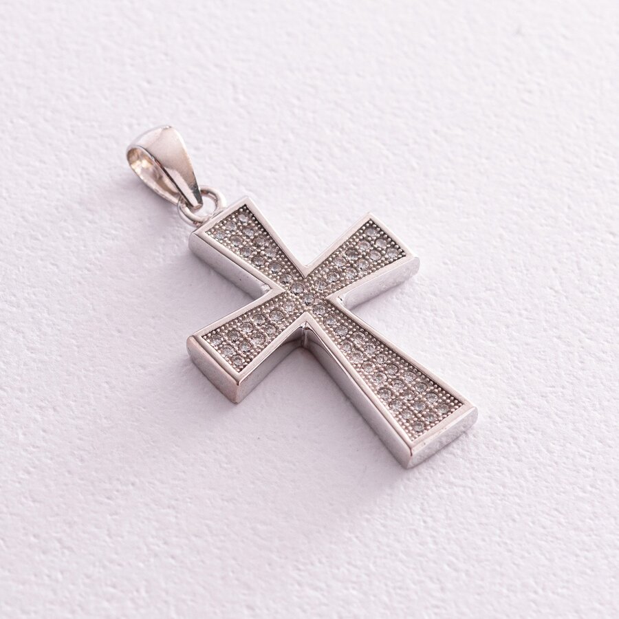 Срібний хрестик з фіанітами 132013