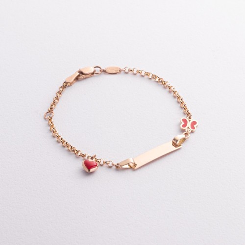 Детский золотой браслет "Бабочка и сердечко" с эмалью б05617