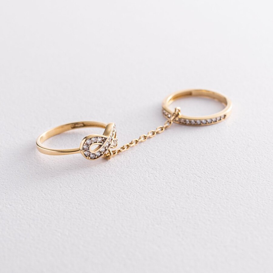 Двойное кольцо из золота с фианитами к04009 18