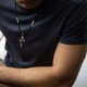 Срібний хрест "Розп'яття. Спаси і Збережи" на шнурку (ебенове дерево) 819