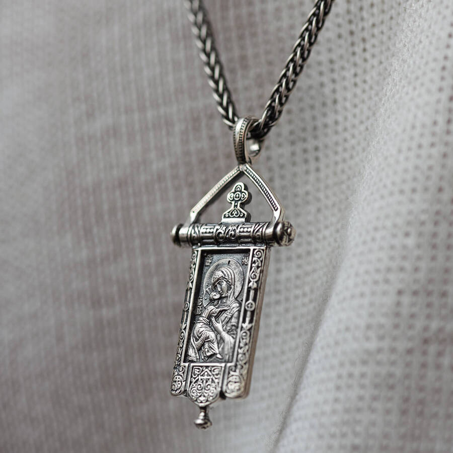 Срібна ладанка "Божа Матір" з чорнінням 13602
