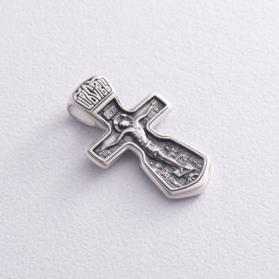 Православный серебряный крест "Распятие" с чернением 13357