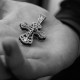 Серебряный крест "Распятие. Спаси и Сохрани" с эбеновым деревом 851