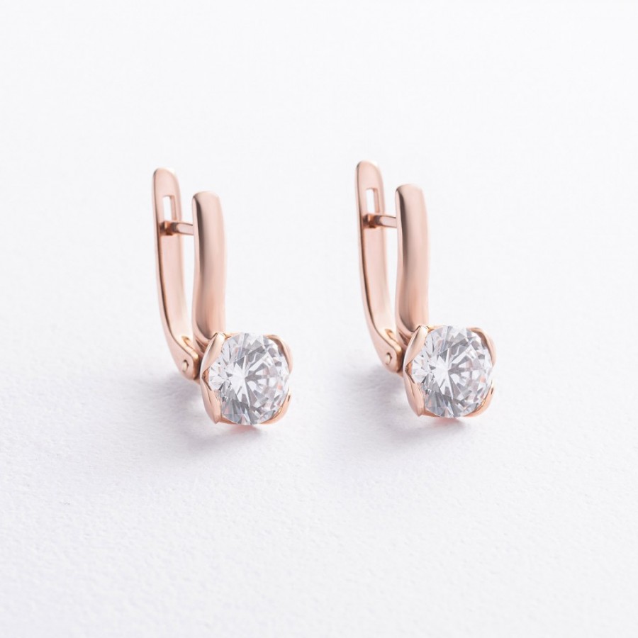 Золотые серьги с сердечками (фианиты) с08639