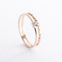 Золотое помолвочное кольцо c сердечками (фианит) к07586