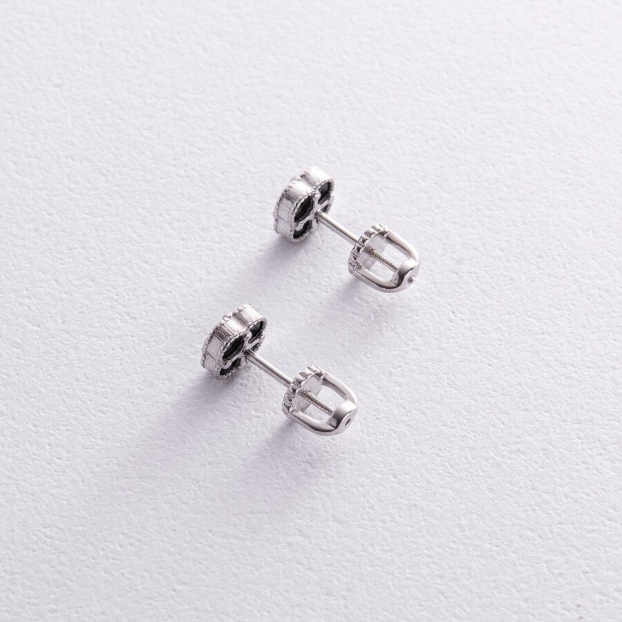 Срібні сережки - пусети "Клевер" з оніксом mini 123296