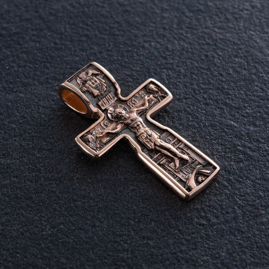 Православный золотой крест "Распятие Христово. Святой Николай" п03315