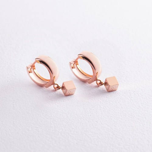 Серьги "Кубики" в красном золоте с07997