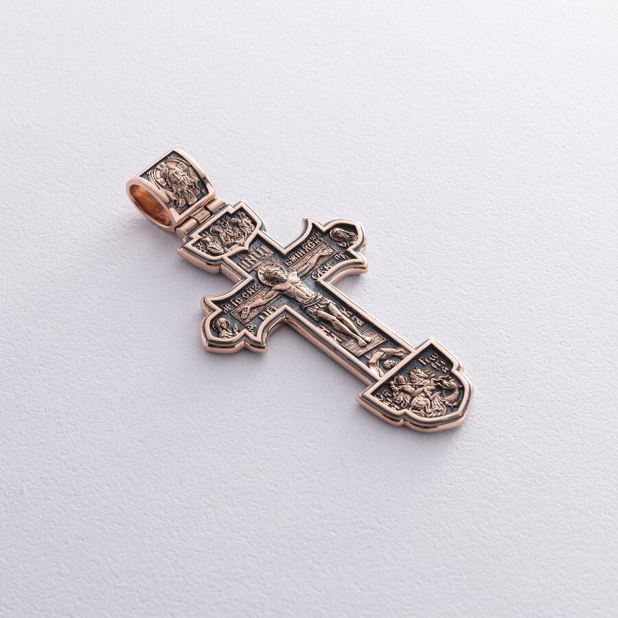 Золотой крестик "Распятие. Спаси и Сохрани" (чернение) п03218