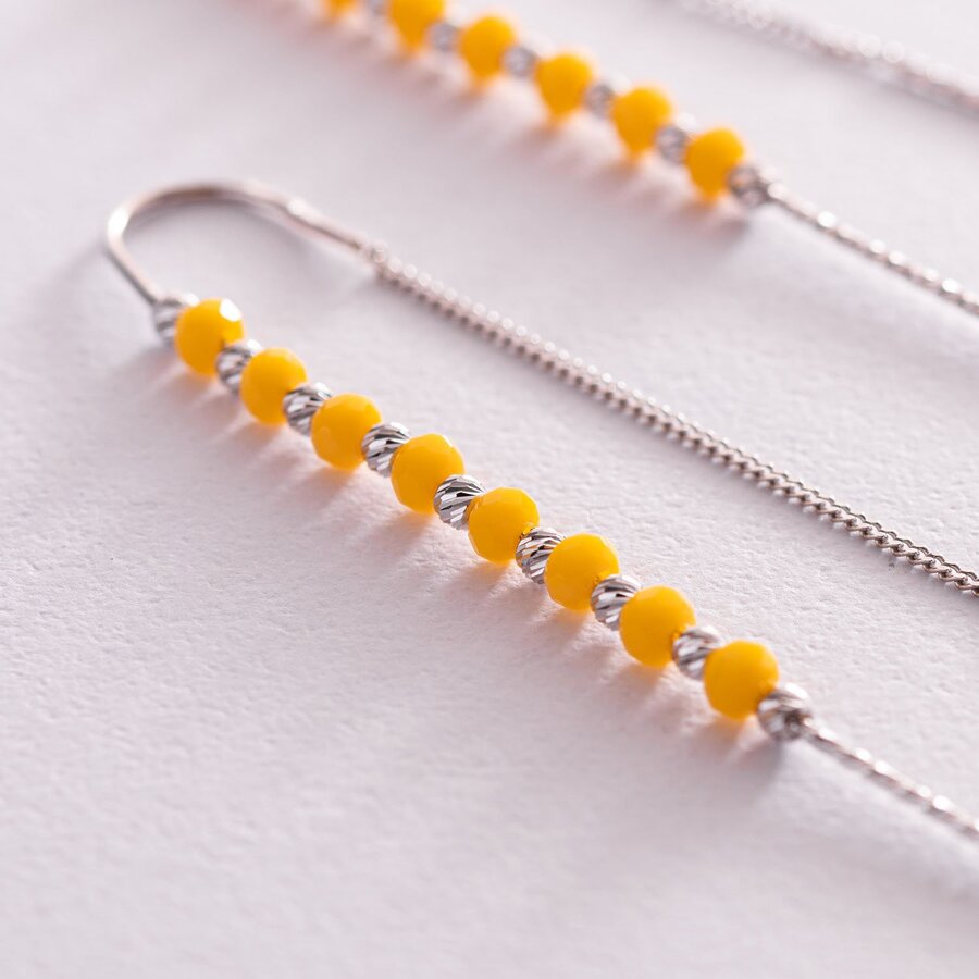 Срібні сережки - протяжки з жовтими каменями 123078