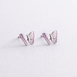 Дитячі сережки - пусети "Метелики" у сріблі (емаль) 768