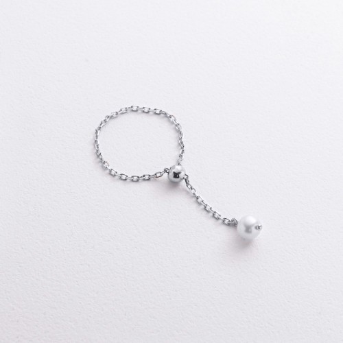Кольцо "Жемчужина на цепочке" в белом золоте к08347