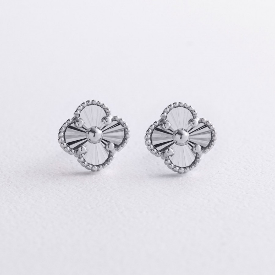 Cерьги - пусеты "Клевер" в белом золоте с09669