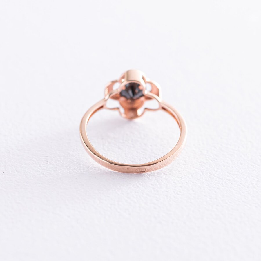 Золотое кольцо "Клевер" с черным фианитом к05246