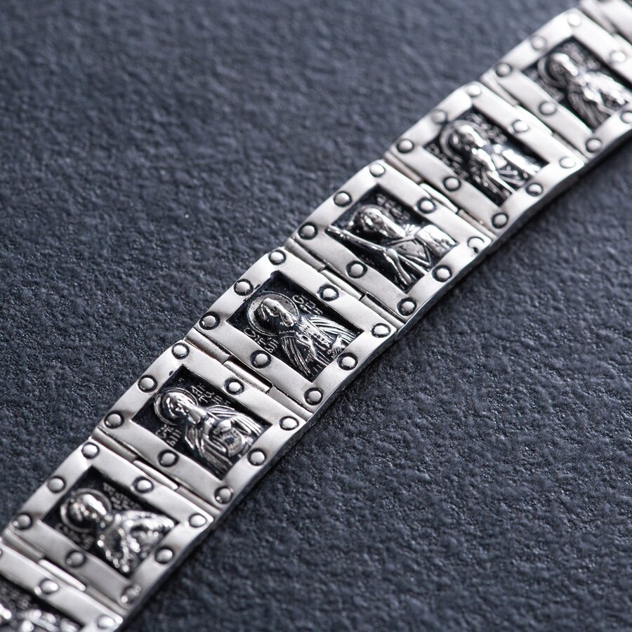 Православний срібний браслет "Святі Мужі"  076