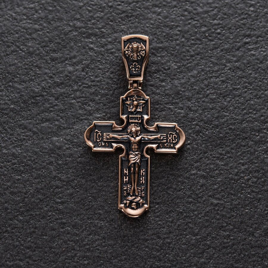 Православний хрест з чорнінням "Розп'яття Христове. Ікона Божої Матері" п03432